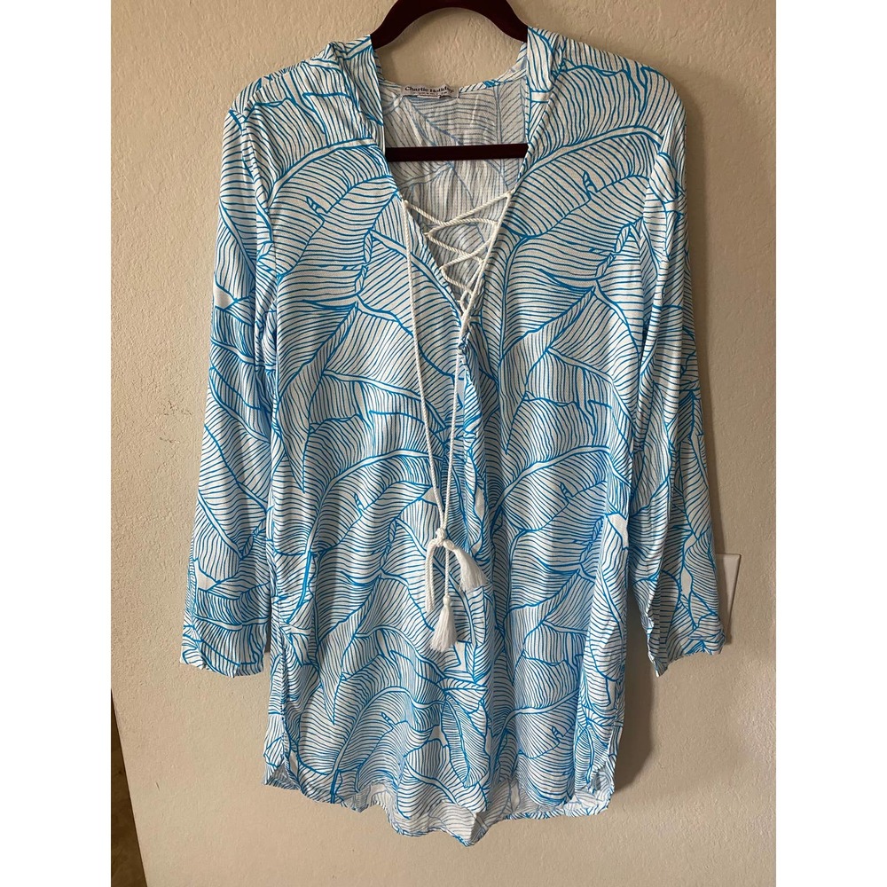 Charlie Holiday Hooded Botanical Print Swim Cover Up